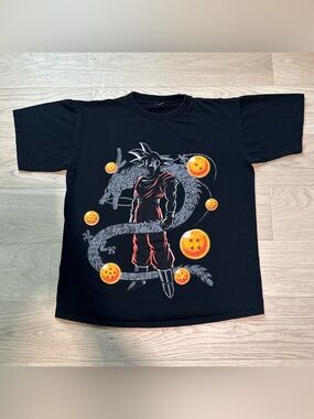 VTG Dragon Ball Z Goku Shenron Double Sided T-Shirt Black Boxy Men Size L Fits M